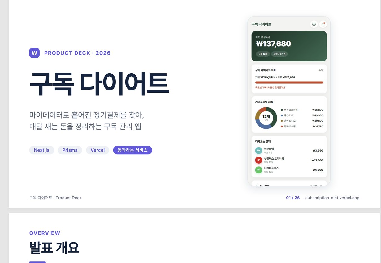 slides-grab으로 만든 구독 다이어트 종합발표 덱